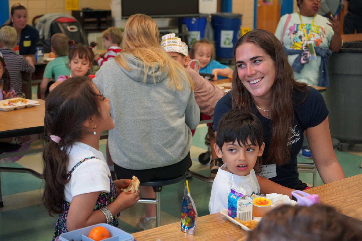 Reilly Katz and the UVA Rowing team mentored kids at Johnson Elementary, having lunch with them, building sculptures in the STEM room, and of course, playing on the playground.